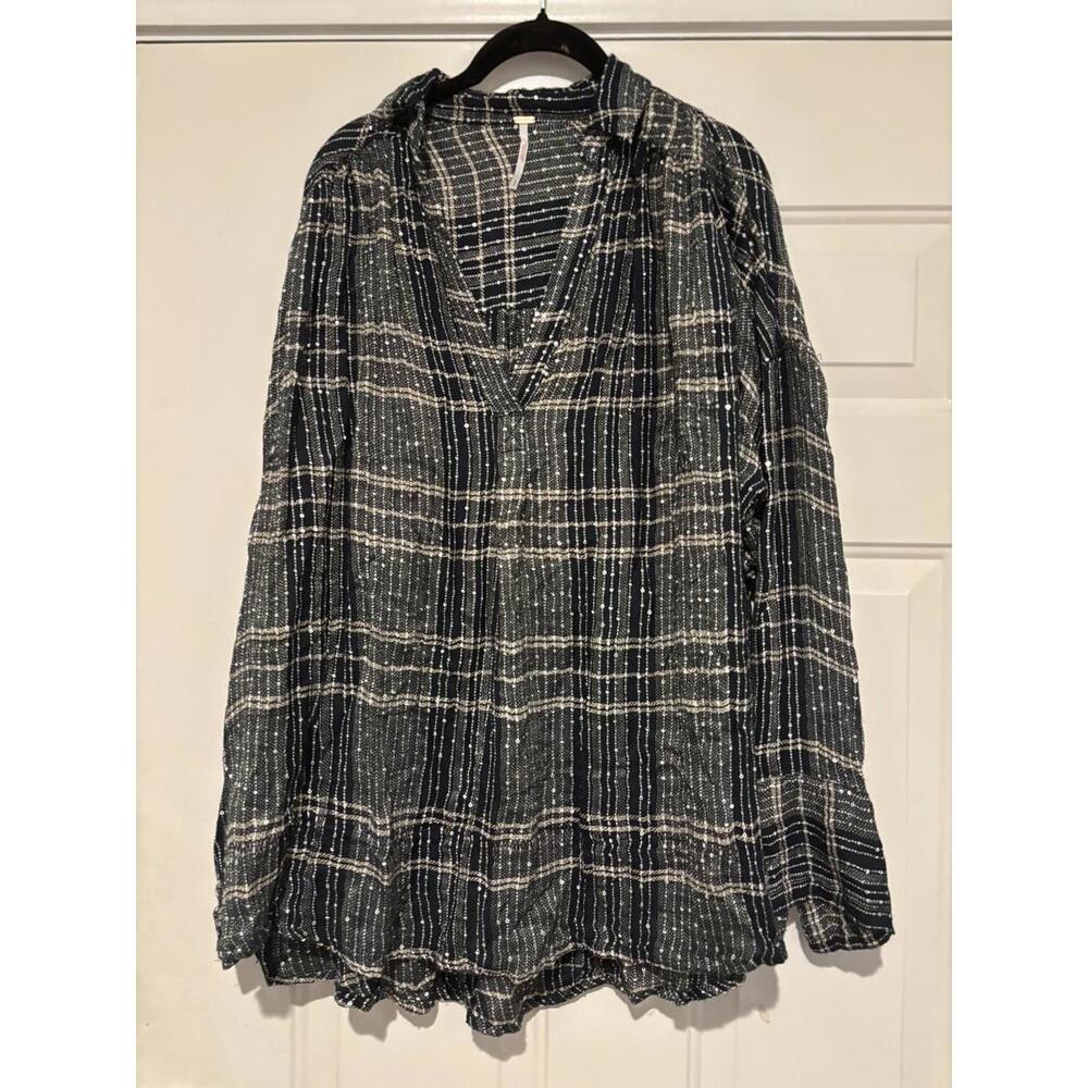 Women's‎ Free People sz s dress/tunic black plaid sequins new w/o tags#1274